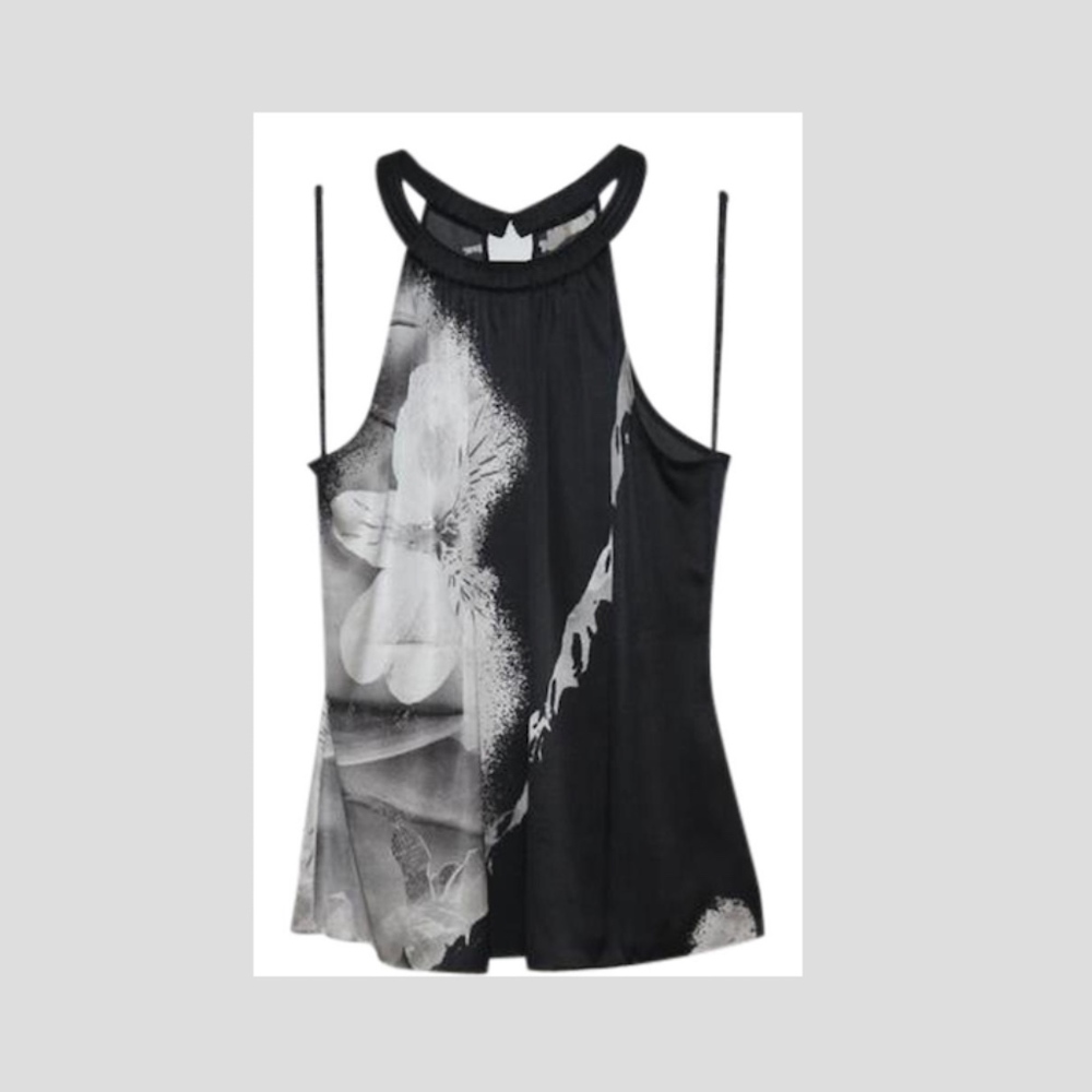 Elie Tahari Black and White Silk Floral Halter top